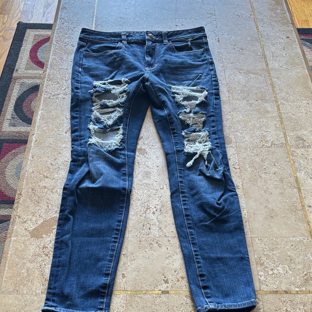 American Eagle Outfitters Dark Blue Ripped Skinny Jeans